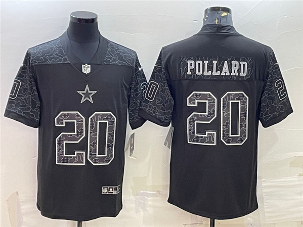 Men's Dallas Cowboys #20 Tony Pollard Black Reflective Limited Stitched Football Jersey